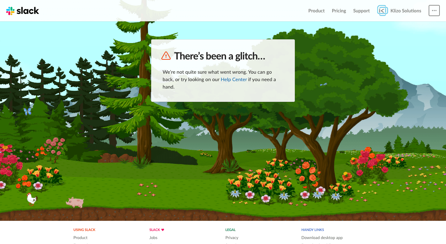 Slack 404 error page example - Klizo