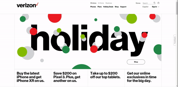 Holiday-ready web design UX example by Verizon