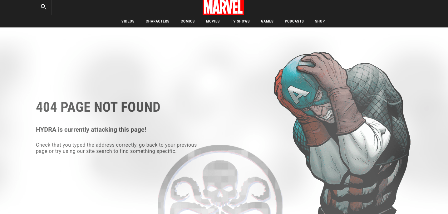 marvel 404 error page example- klizo solutions